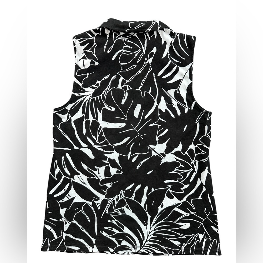 Rafaella Women's Soft Sleeveless 1/4 Zipper Fashion Top (Pressed Palms Black, L) - Picture 2 of 3
